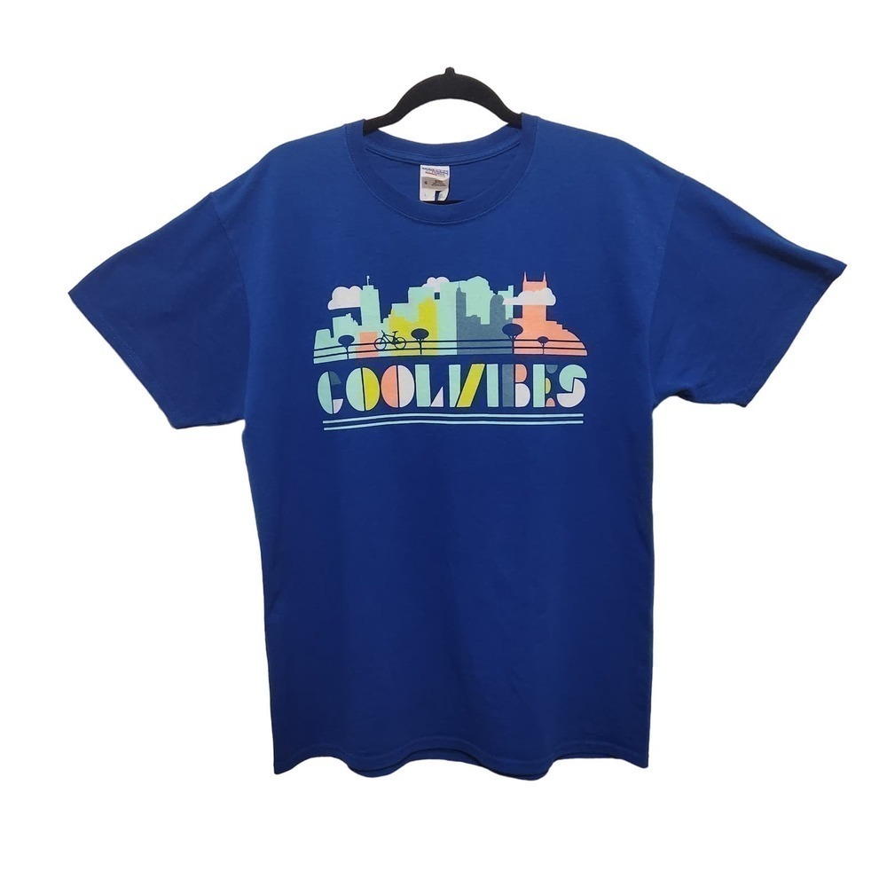 Vintage JERZEES Coll Vibes Jazz City Line Tee Shirt Royal‎ Blue Men's Large